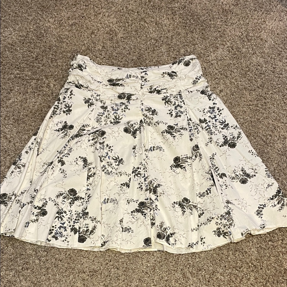 Floral Midi Skirt in Black, Blue, and White